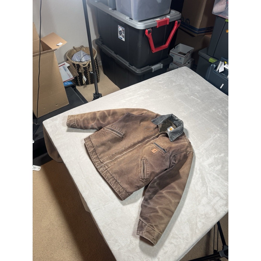 Vintage Carhartt J97 DKB Detroit Jacket Size Medium Brown Faded Distressed Lined - Picture 11 of 11